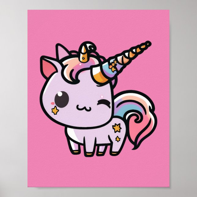 Une jolie affiche de licorne kawaii (Devant)