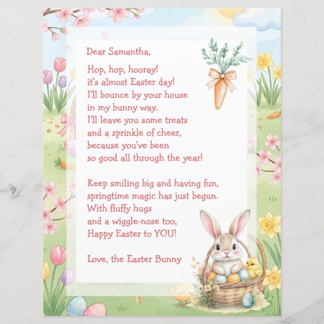 Une lettre fantaisiste et douce de Pâques du lapin (Devant)