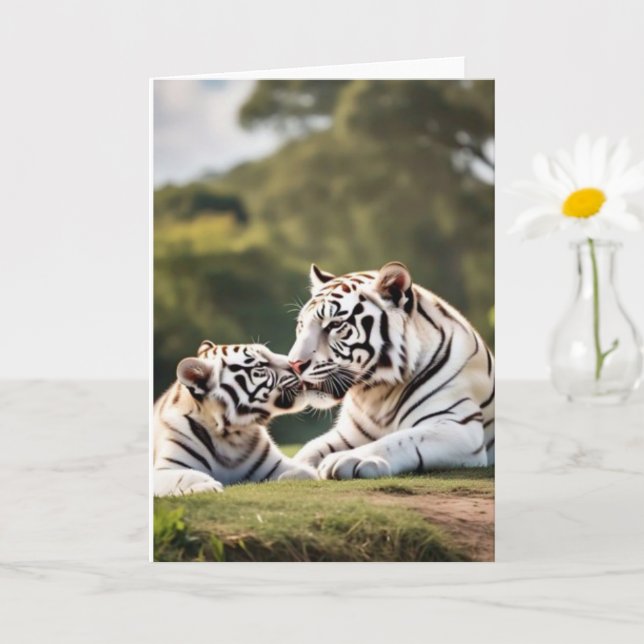 Une liaison douce – Carte de vœux de tigres blancs (Petite plante)