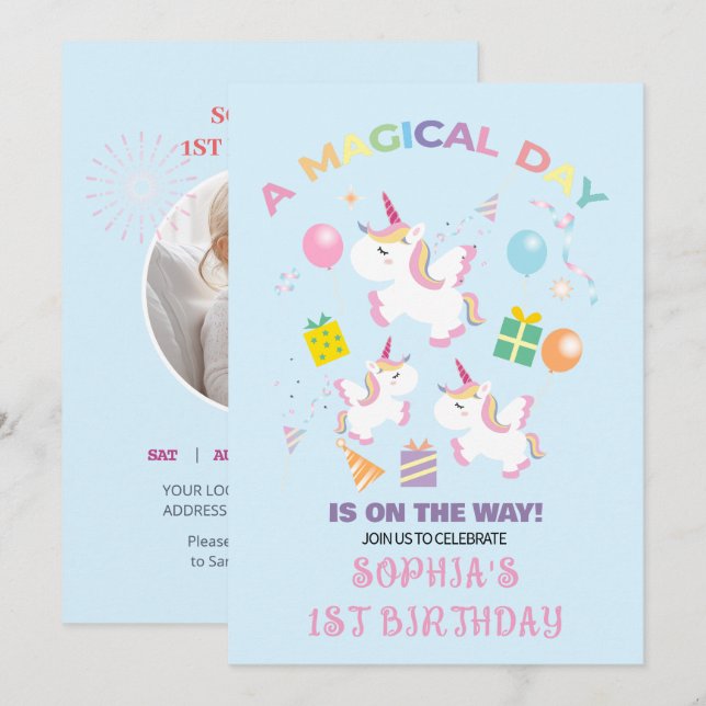Une licorne magique Invitation d'anniversaire (Devant / Derrière)