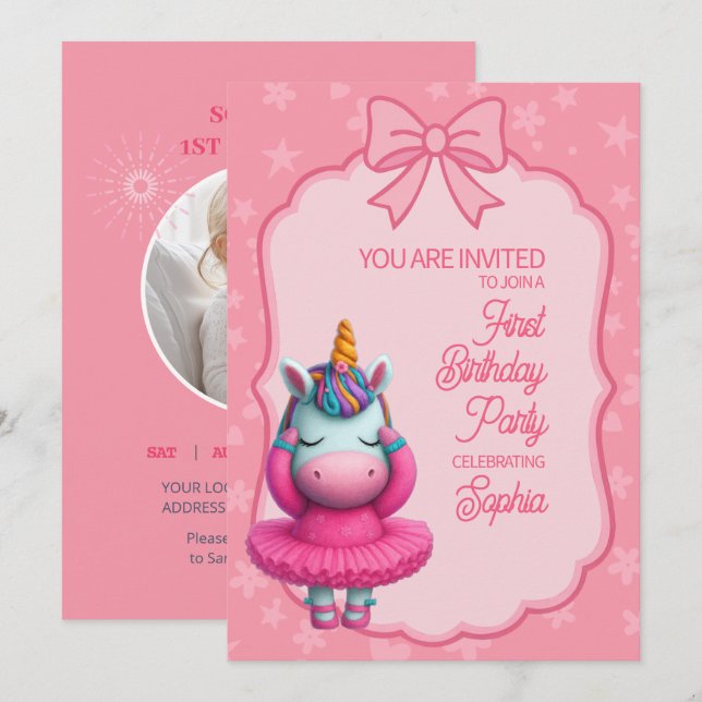 Une licorne magique Invitation d'anniversaire (Devant / Derrière)