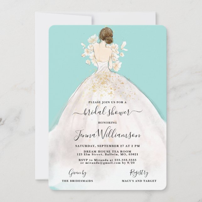 Une mariée d'aquarelle dans une invitation à la do (Devant)