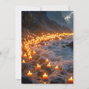 Une mer de lumière de bougies sur la plage, Carte