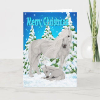 Une mère et un poulain de Noël. carte de Noël