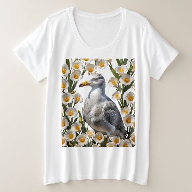 Une mouette de Californie entourée de fleurs de li (Design devant)