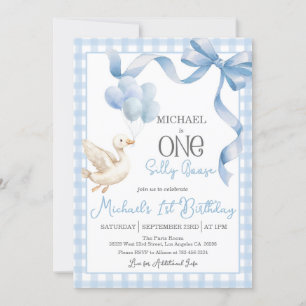 Une oie bête 1er anniversaire Invitation - Bleu