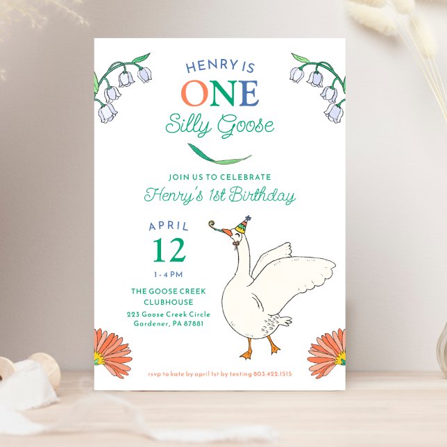 Une oie sotte 1er anniversaire Invitation de fête (Créateur téléchargé)