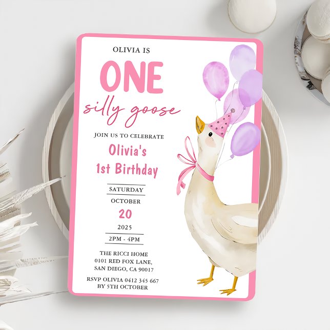 Une oie sotte 1er anniversaire Invitation de fête (Créateur téléchargé)