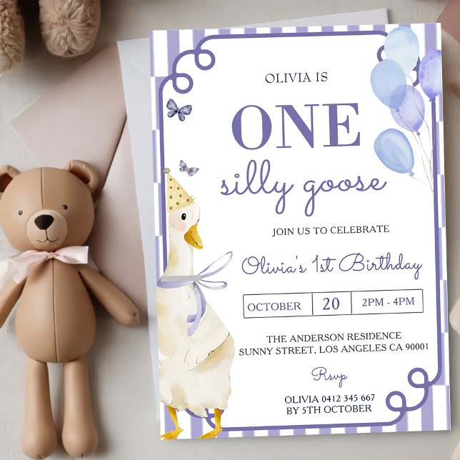 Une oie sotte 1er anniversaire Invitation de fête (Créateur téléchargé)
