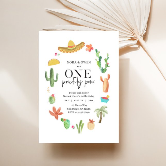 Une Paire Prickly Twin 1er Anniversaire Invitation (One Prickly Pair Invite)