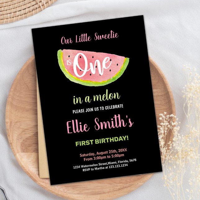Une pastèque rose verte Invitations d'anniversaire (One Pink Green Watermelon Birthday Invitations)