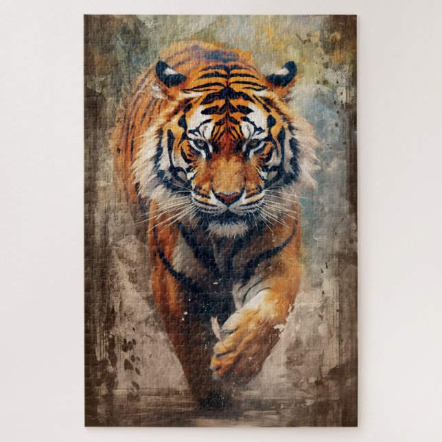 Une peinture à l'encre d'un puzzle de tigre (Vertical)