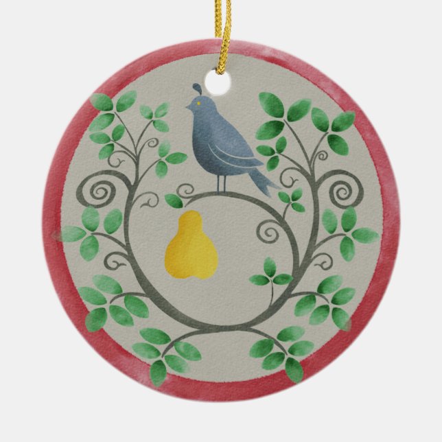 Une perdrix dans un ornement de Noël d'arbre à poi (Devant)