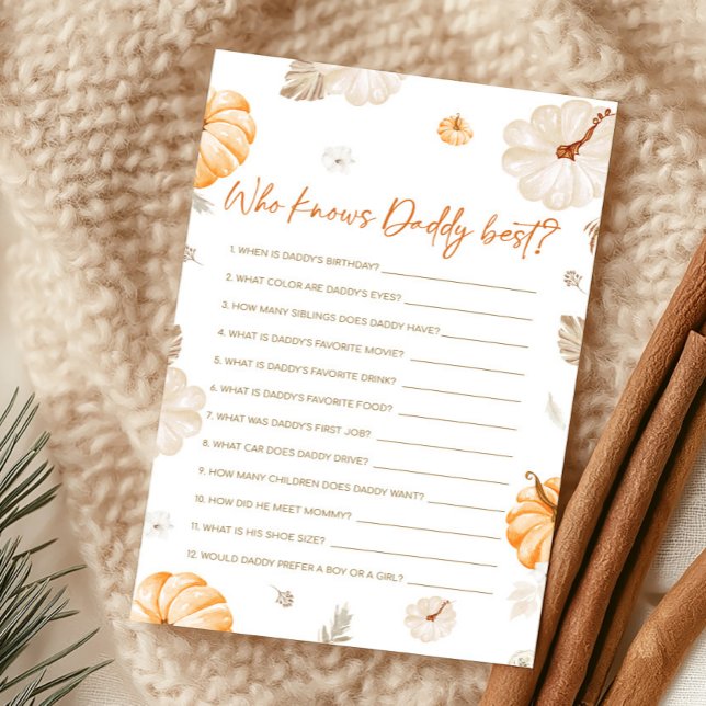 Une petite citrouille douce qui connaît le mieux p (Fall A Sweet Little Pumpkin Baby Shower Who Knows Daddy Best Game)