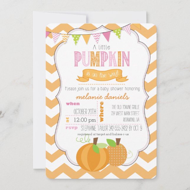 Une Petite Citrouille Invitation Baby shower fille (Devant)