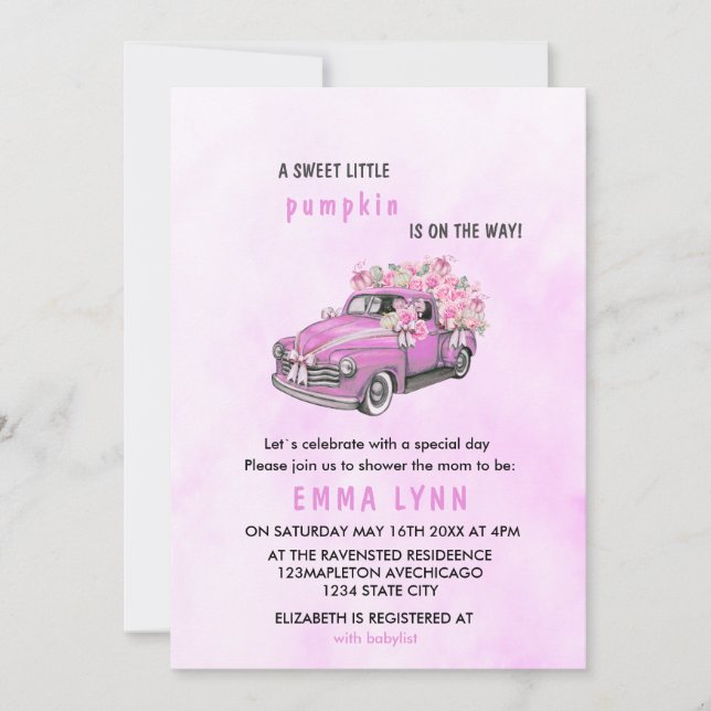 Une Petite Citrouille Invitation Baby shower fille (Devant)