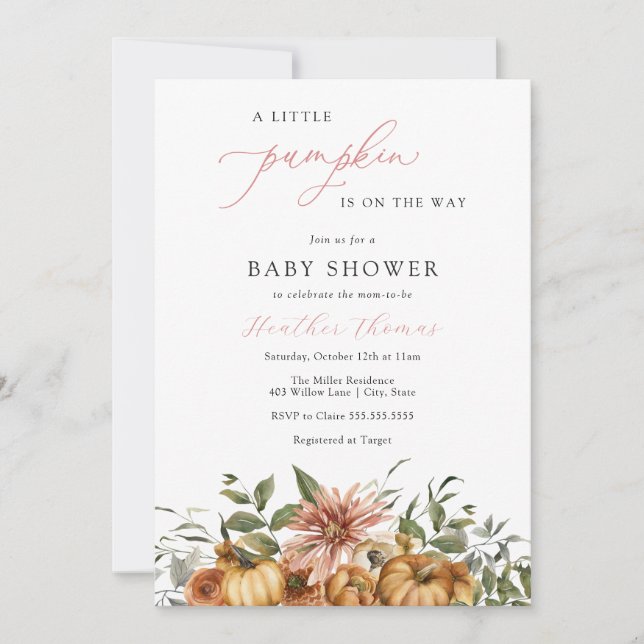 Une petite Citrouille Invitation Baby shower fille (Devant)