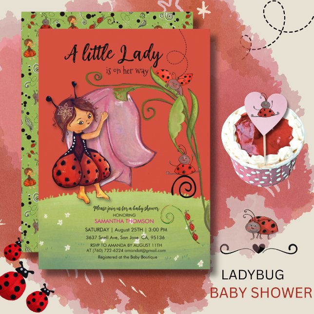 Une Petite Dame est en Route Invitation Rouge Lady (A Little Lady is on Her Way Red Ladybug Invitation)