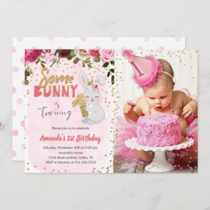 Une Petite Fille Bunny 1er Invitation Anniversaire