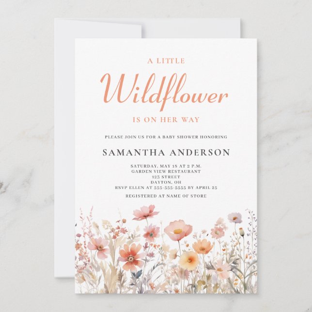 Une Petite Fleur sauvage Invitation Baby shower fi (Devant)