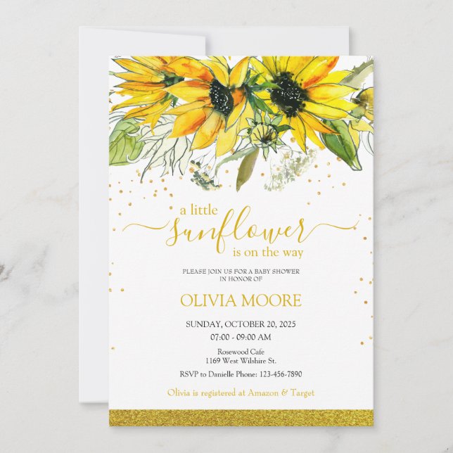 Une petite invitation au baby shower de tournesol (Devant)
