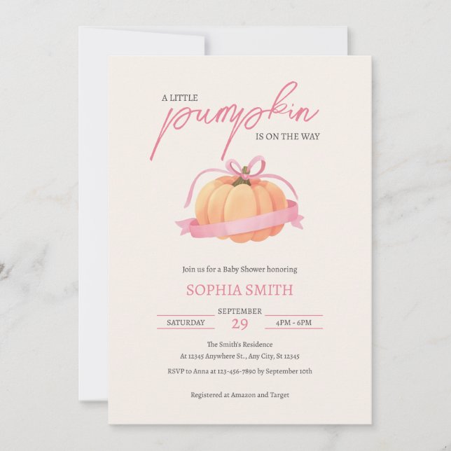 Une petite invitation de baby shower avec un ruban (Devant)
