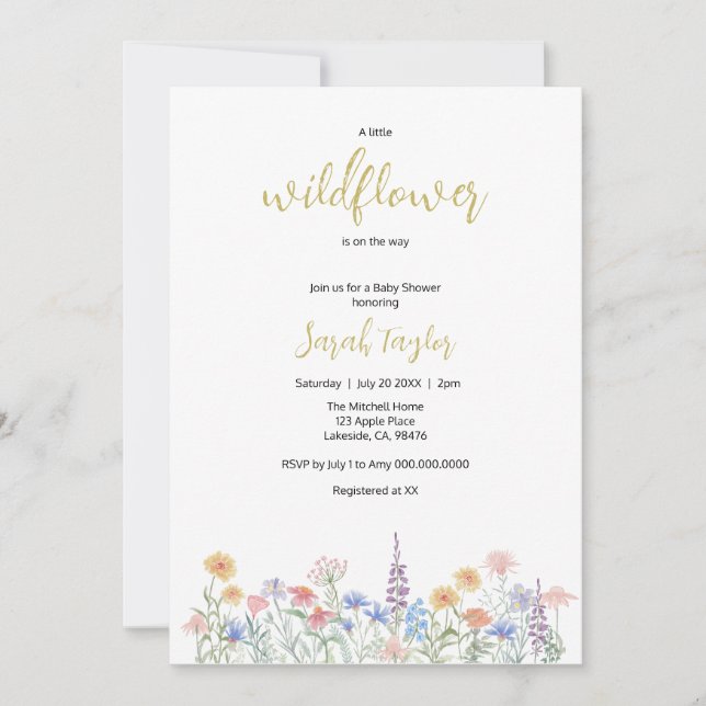 Une petite invitation de Baby Shower de fleur sauv (Devant)