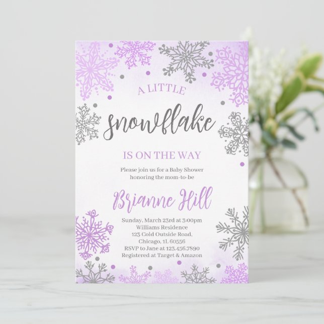 Une petite invitation de Baby Shower flocon de nei (Debout devant)