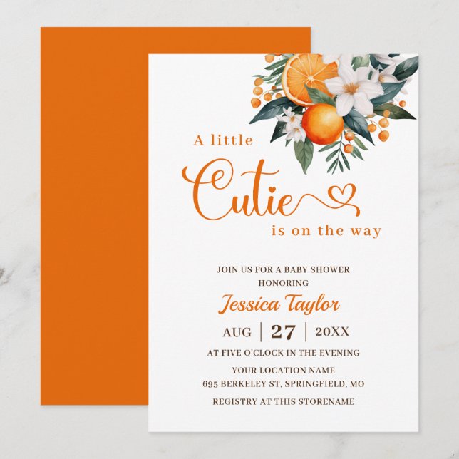 Une Petite Invitation De Baby shower Orange Cutie (Devant / Derrière)