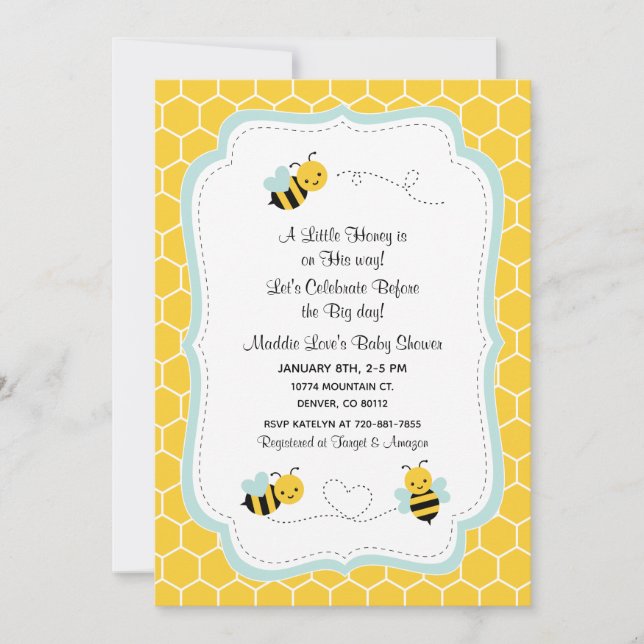 Une petite invitation de douche de bébé abeille (Devant)