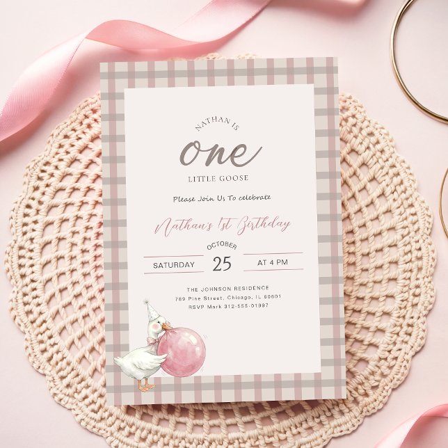 Une petite oie | Bébé à ruban rose 1er anniversair (Créateur téléchargé)