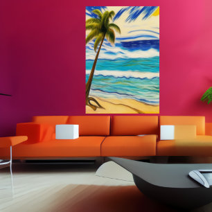 Une plage en été AI Art Poster