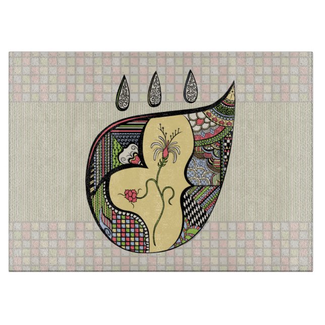 Une planche à découper avec une fleur dans du verr (Devant)
