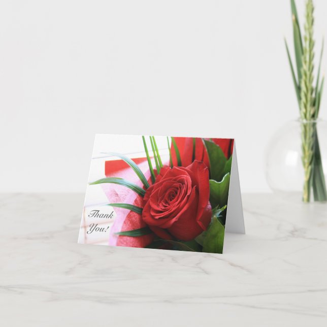 Une seule Rose rouge, Carte de note Merci (Devant)