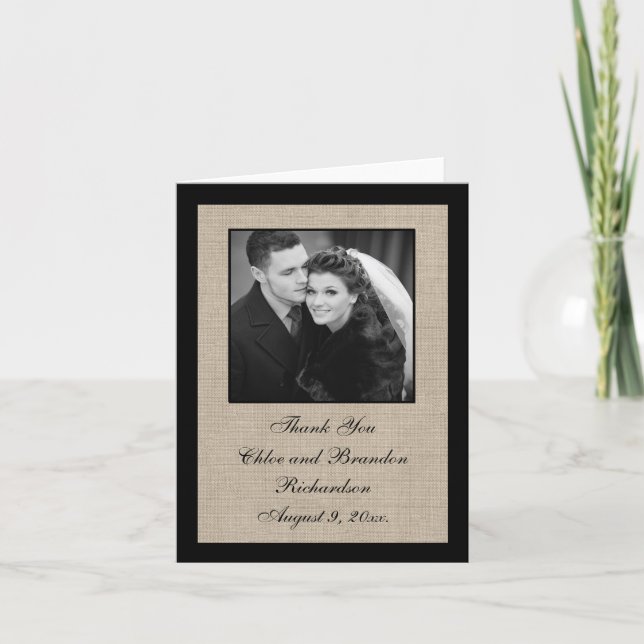 Une simple carte de remerciement en toile de jute  (Devant)