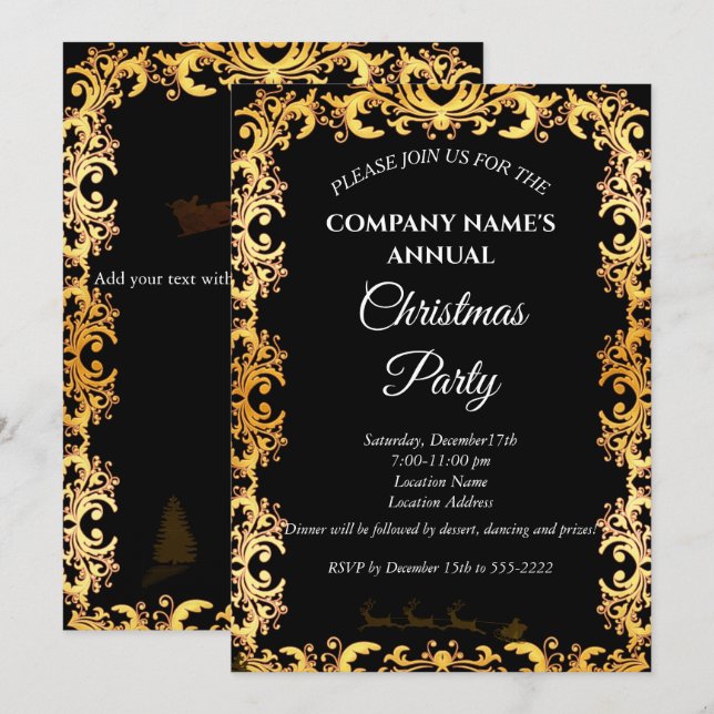 Une simple invitation à la fête de Noël noire et é (Devant / Derrière)