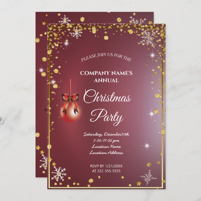 Une simple invitation à Noël rouge et élégante (Devant / Derrière)