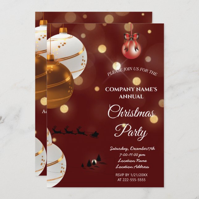 Une simple invitation à Noël rouge et élégante (Devant / Derrière)