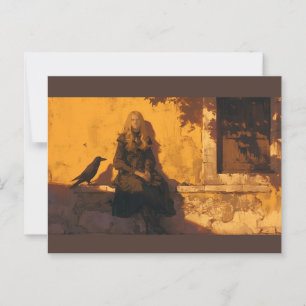 Une sorcière et son corbeau familier, carte postal