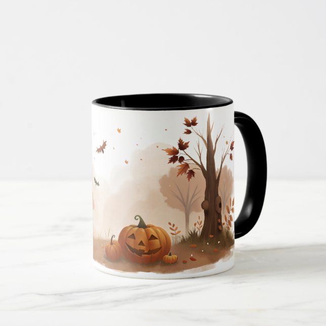 Une tasse avec un motif orange d'Halloween (Devant droit)