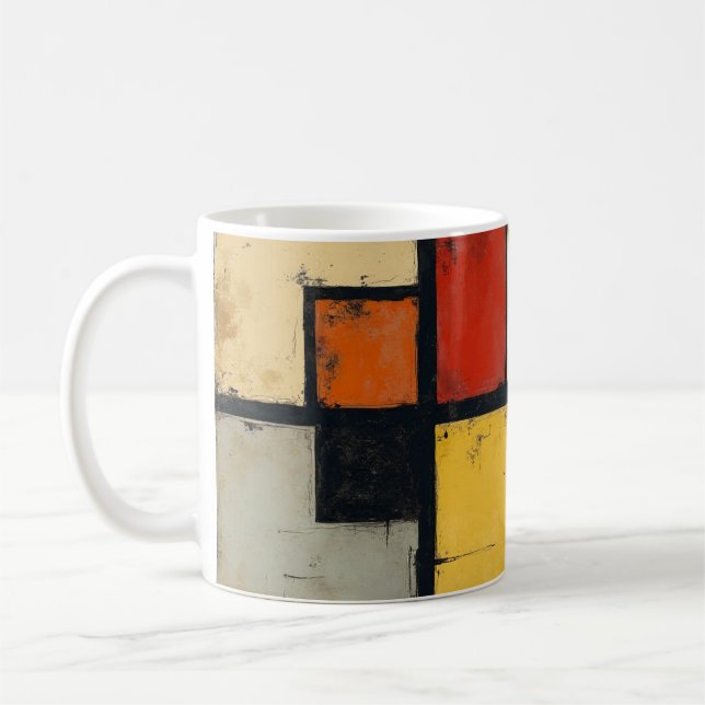 Une tasse avec une image de l'oeuvre de Mondrian (Gauche)