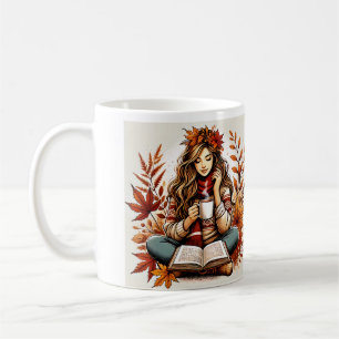 Une tasse d'une mignonne fille en automne