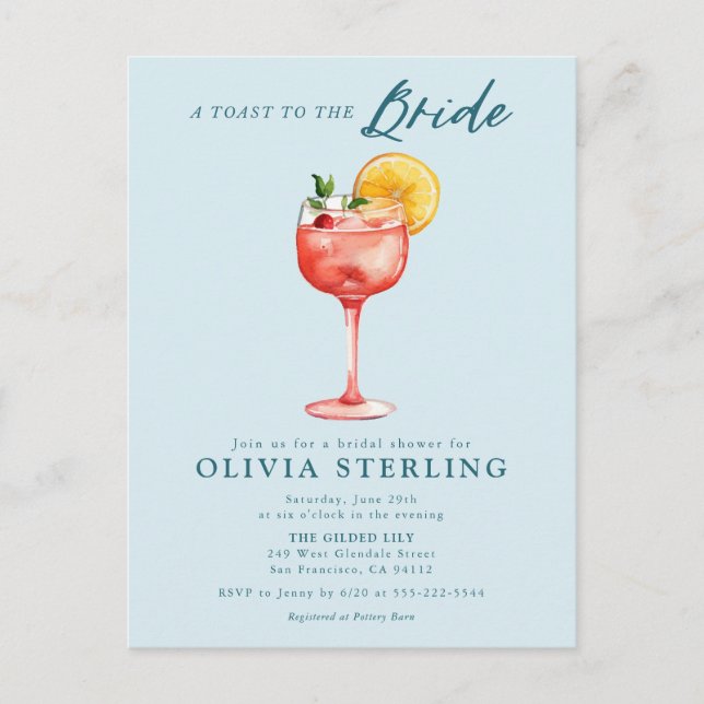 Une Toast à la Mariée Invitation de Fiançailles Bl (Devant)