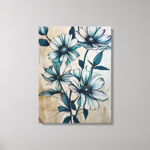 Une toile florale bleu et blanc serein