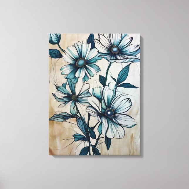 Une toile florale bleu et blanc serein (Recto)