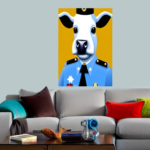 Une vache en uniforme de police   AI Art Poster