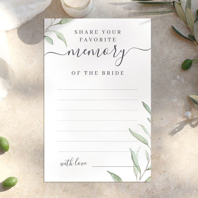 Une verdure minimale partager une douche nuptiale  (Minimal greenery share a memory bridal shower game)