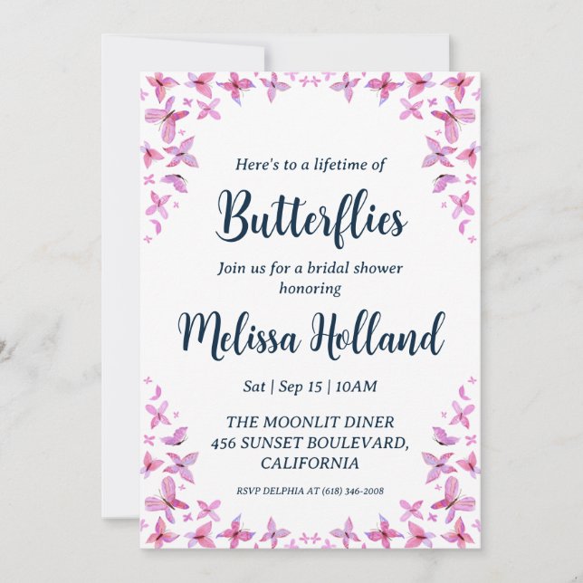 une vie de papillons nuptiale invitation à la douc (Devant)