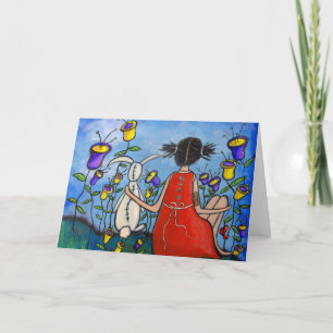 Une vraie amie fille et lapin carte