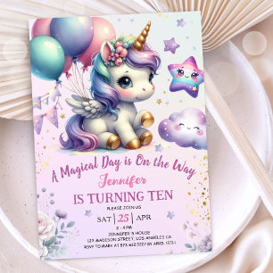 Unicorn 10e anniversaire Invitation fille violet &
